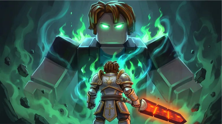 Armored hero facing a towering green-flamed boss in an official Be The Final Boss thumbnail